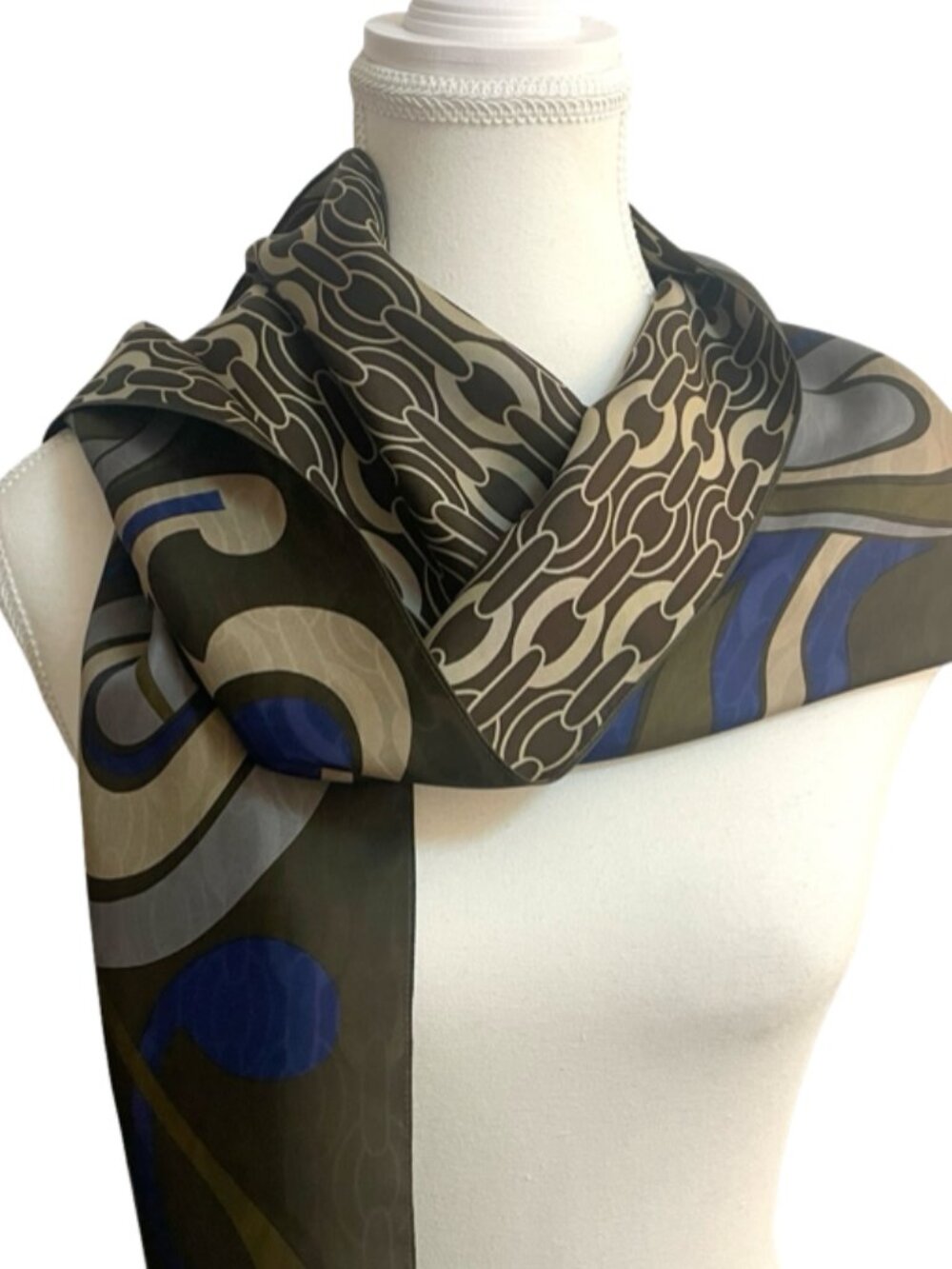 Vintage Echo Double-Sided Oblong Scarf Blue Paisley Geometric Print